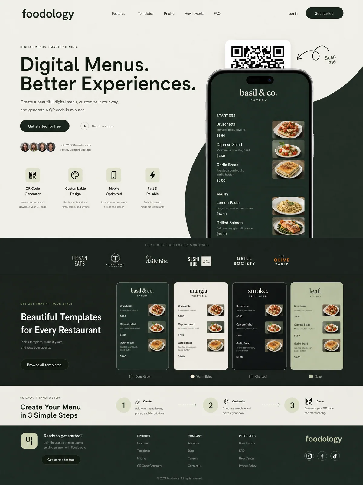 Restaurant-menu website designed and built by Senno